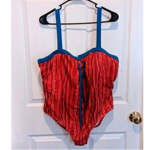 Y2K Coogi Austrailia Lace Up One Piece Swimsuit 3XL Retro Pin Up Plus Size